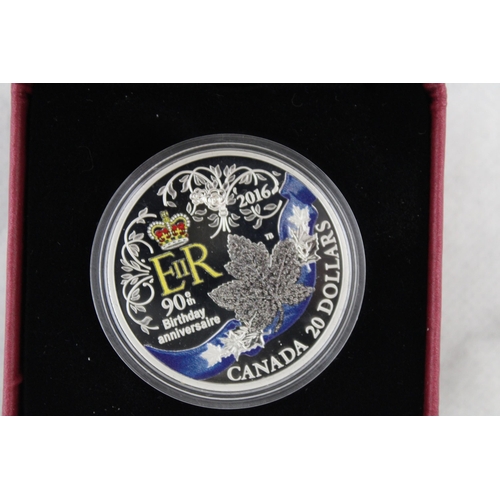 419 - Royal Canadian Mint 2016 $20 Fine Silver Coin A Celebration Of Her Majesty's 90th Birthday Boxed