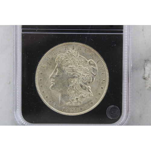 424 - 1921 Genuine Uncirculated Morgan Silver Dollar 90% Silver Coin In Case