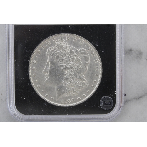 347 - Genuine Uncirculated Morgan Silver Dollar 1889 90% Silver Coin In Case