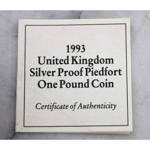 434 - Royal Mint 1993 UK Silver Proof Piedfort One Pound Coin Boxed