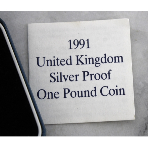 435 - Royal Mint 1991 UK Silver Proof One Pound Coin Boxed