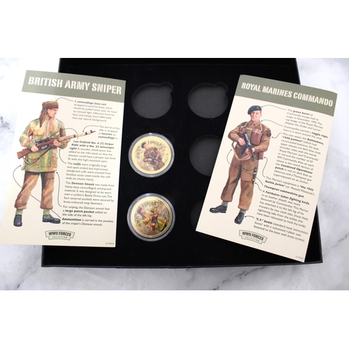 354 - WWII Collection 1939-1945 Two Coins In Box British Army Sniper/Royal Marines Commando