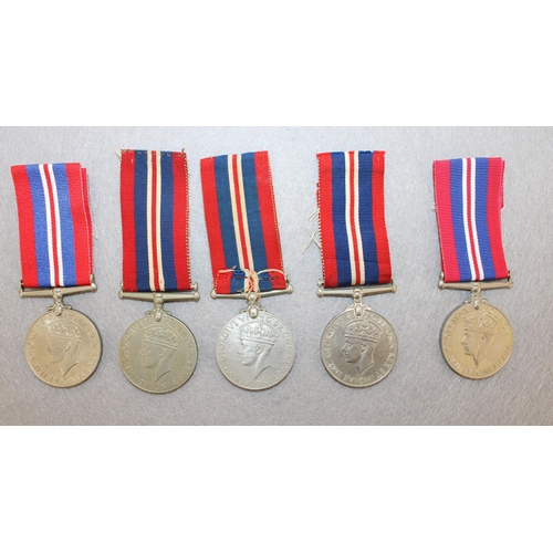 221 - Five WWII British War Medals - All Un-named as Issued