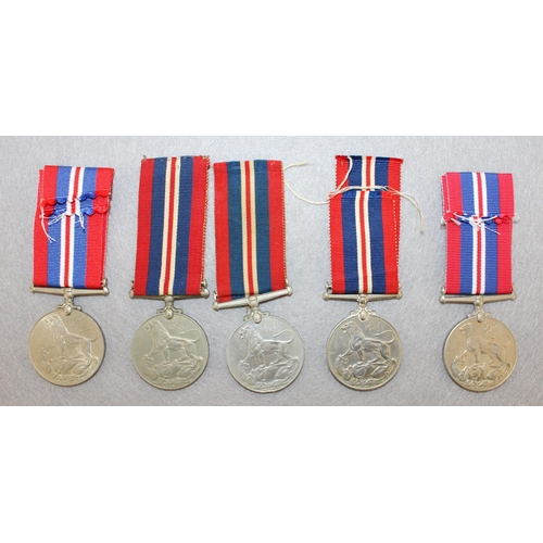 221 - Five WWII British War Medals - All Un-named as Issued