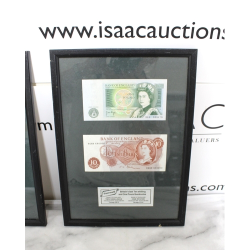 364 - Two Framed Bank Notes 31.5cm x 23cm 
Collection Only