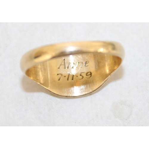 602 - Gents 9ct Gold Ring 5gms JBW Inscription Inside Anne 7.11.59 Size-X In Box