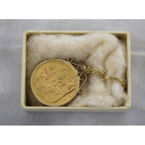 605 - 9ct Gold Necklace Length-18in 1914 Full Sovereign Weight-11.92g
In Box