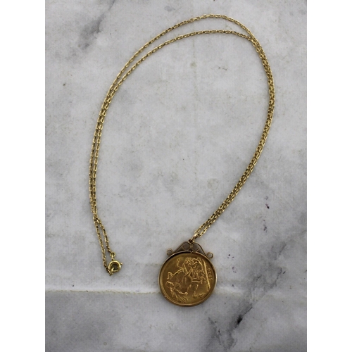 605 - 9ct Gold Necklace Length-18in 1914 Full Sovereign Weight-11.92g
In Box