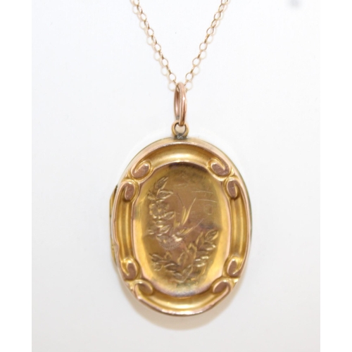 614 - Stamped 9ct Back & Front Locket & 9ct Necklace Length-16in Weight-3.87g In A Box