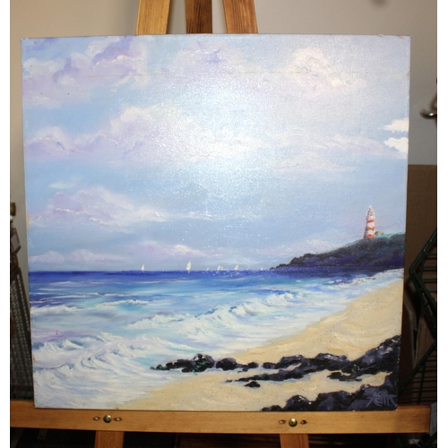 228 - Beach Shore with Lighthouse Oil Painting On Canvas 61cm x 61cm - Signed
Collection Only