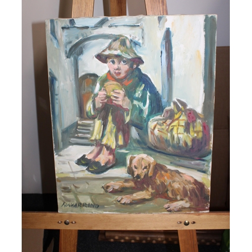 237 - NAVARRINO Italian Artist - Homeless Boy Eating with his Dog -  40 x 50cm
Collection Only