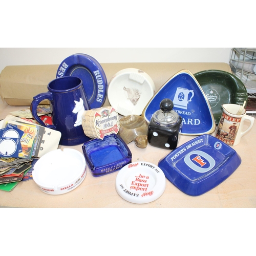 171 - Quantity Of Collectable Ash Trays & Beer Mats, Ceramic Tankard, Jug.
Collection Only