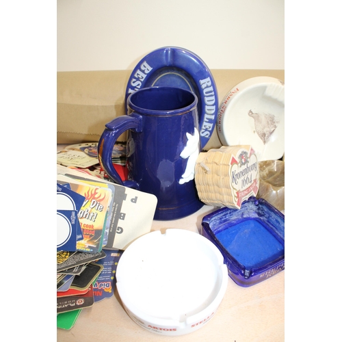 171 - Quantity Of Collectable Ash Trays & Beer Mats, Ceramic Tankard, Jug.
Collection Only