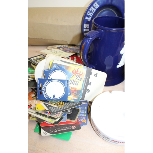 171 - Quantity Of Collectable Ash Trays & Beer Mats, Ceramic Tankard, Jug.
Collection Only