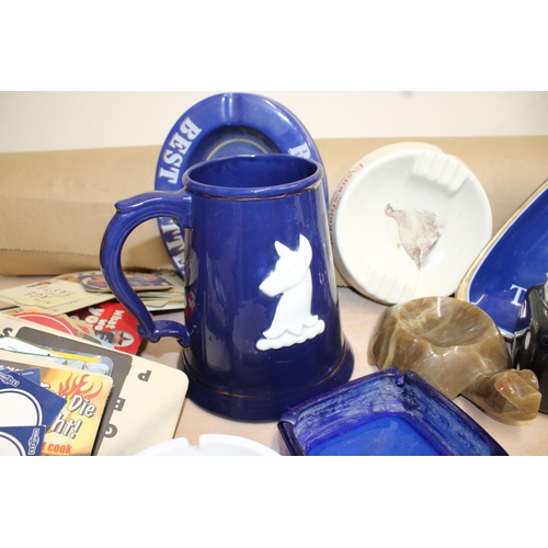 171 - Quantity Of Collectable Ash Trays & Beer Mats, Ceramic Tankard, Jug.
Collection Only