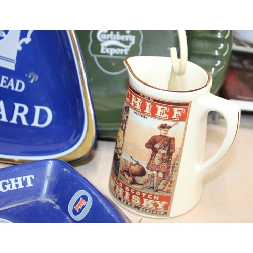 171 - Quantity Of Collectable Ash Trays & Beer Mats, Ceramic Tankard, Jug.
Collection Only