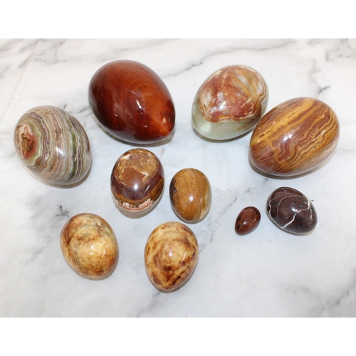 93 - Collection Of Collectable Stone Etc Eggs One Genuine Barbados Mahogany