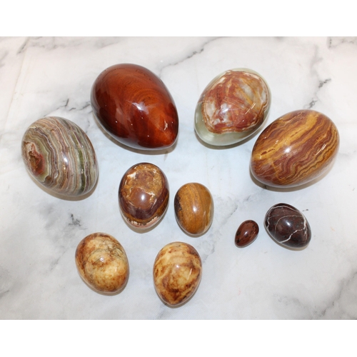 93 - Collection Of Collectable Stone Etc Eggs One Genuine Barbados Mahogany