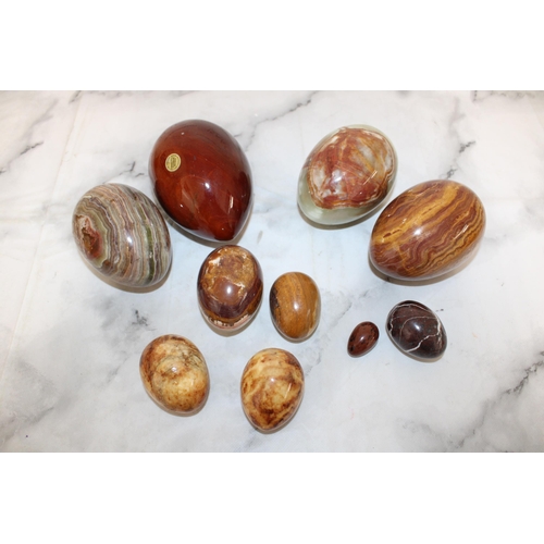 93 - Collection Of Collectable Stone Etc Eggs One Genuine Barbados Mahogany