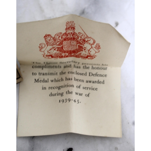 222 - WWII Defence Medal with Ribbon and Entitlement Slip in Box of Issue