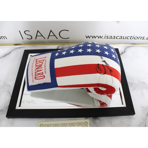 245 - Signed SUGAR RAY LEONARD BOXING GLOVE Cased With Certificate Of Authenticity From Gold Star Memorabi... 