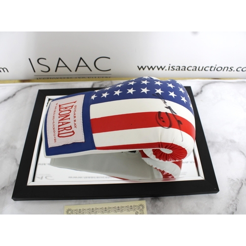 245 - Signed SUGAR RAY LEONARD BOXING GLOVE Cased With Certificate Of Authenticity From Gold Star Memorabi... 