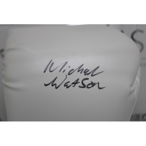 246 - Signed MICHAEL WATSON WHITE BOXING GLOVE Cased With Certificate Of Authenticity Montage Moments
Dama... 