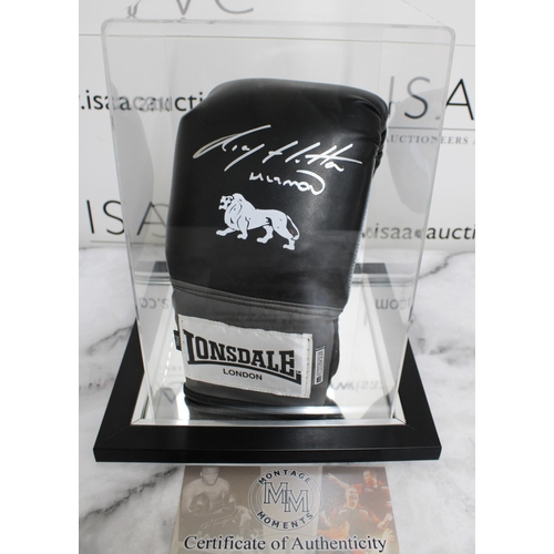 247 - Signed RICKY HATTON BLACK LONSDALE BOXING GLOVE Cased With Certificate Of Authenticity Montage Momen... 