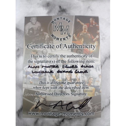 249 - Signed ALAN MINTER BLACK LONSDALE BOXING GLOVE Uncased With Certificate Of Authenticity Montage Mome... 