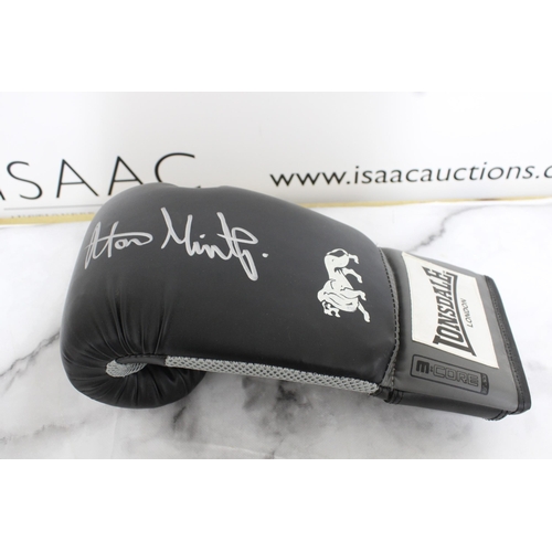 249 - Signed ALAN MINTER BLACK LONSDALE BOXING GLOVE Uncased With Certificate Of Authenticity Montage Mome... 