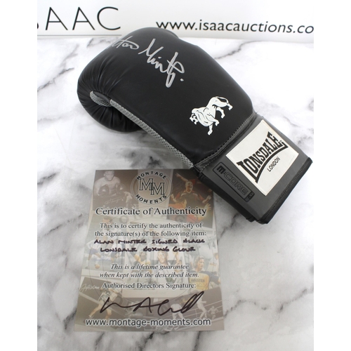 249 - Signed ALAN MINTER BLACK LONSDALE BOXING GLOVE Uncased With Certificate Of Authenticity Montage Mome... 