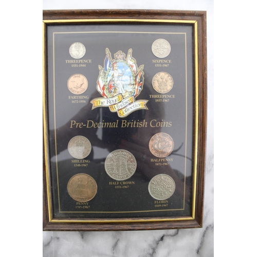 326 - Framed Pre-Decimal British Coins & Collectable Old Coin Bags
Collection Only