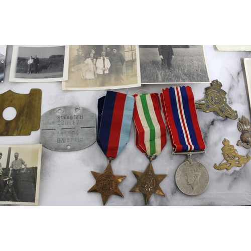 269 - WW2 Royal Artillery PoW Dogtag, Medals & Family Photos Father Also RA WW1 & Later Plus Post WW2