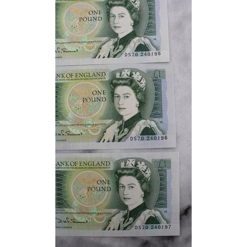 344 - Four Consecutive £1 Pound Notes Cashier D.H.F.Somerset