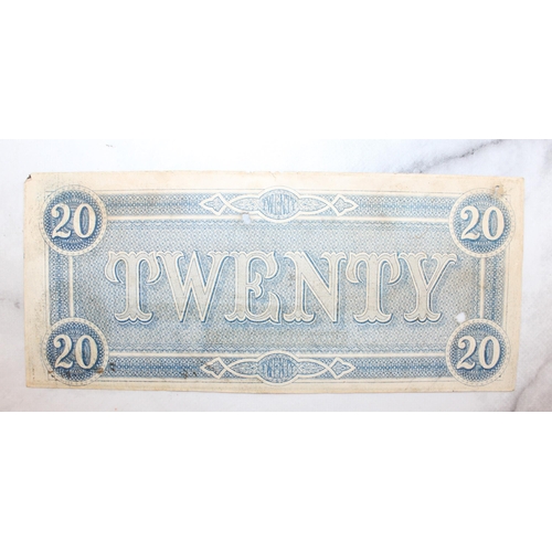 350 - Old Bank Note Twenty Dollars Confederate States America Dated 1864