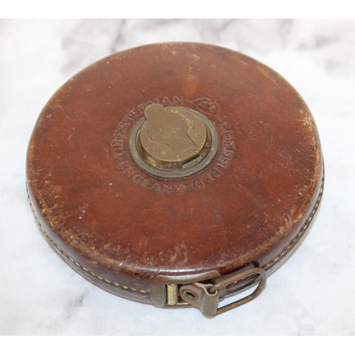 59 - Vintage Chesterman Brown Leather Tape Measure