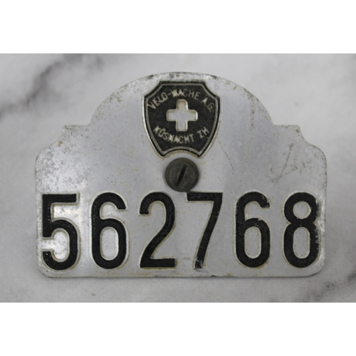 60 - Vintage Swiss Cyclist Registration Number Plate