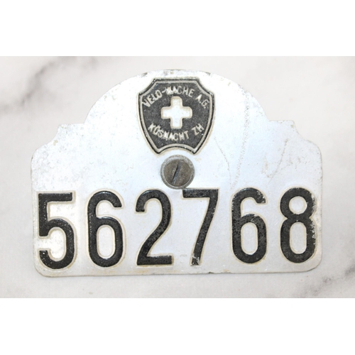 60 - Vintage Swiss Cyclist Registration Number Plate