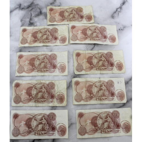 360 - Nine Bank Of England Ten Shilling Notes