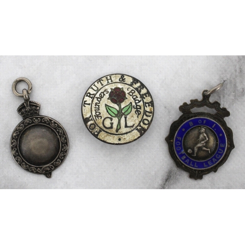 62 - Two Silver Hallmarked Fobs & Enamelled Badge