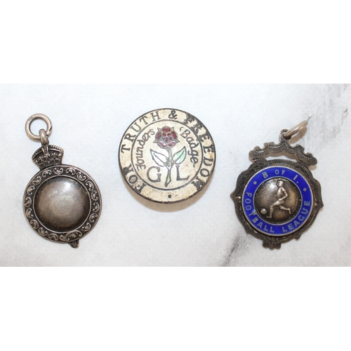 62 - Two Silver Hallmarked Fobs & Enamelled Badge