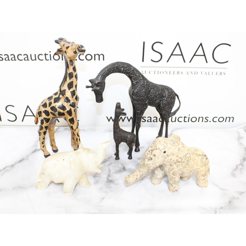 69 - Five Collectable Decorative Animals - 3 Giraffes and 2 Elephants