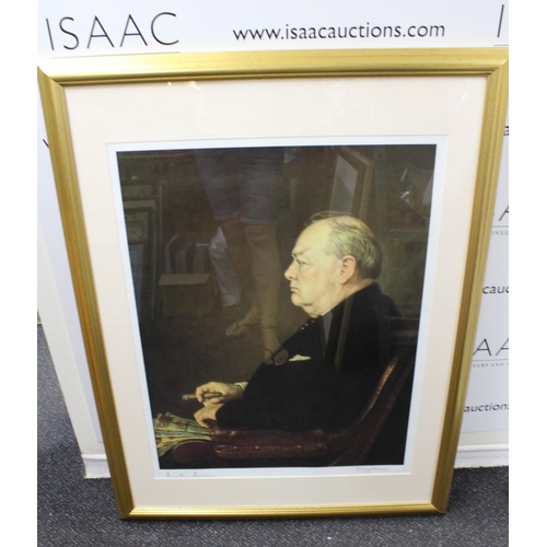 318 - Large Framed Print of Sir Winston S Churchill - Signed by Nicholas and Mary Soames ( Son & Daughter)... 