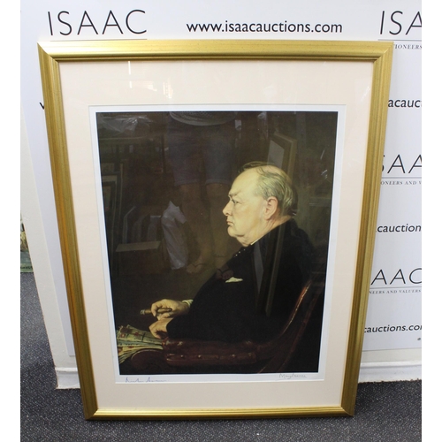 318 - Large Framed Print of Sir Winston S Churchill - Signed by Nicholas and Mary Soames ( Son & Daughter)... 