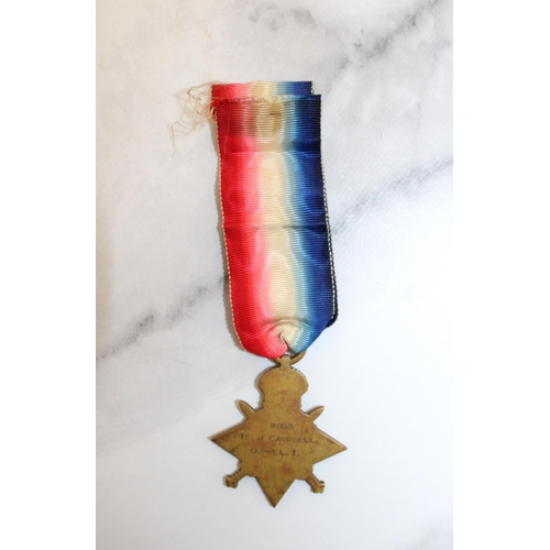 312 - WWI 1914-15 Star Medal Awarded to 9803 PTE J CAMPBELL DURH L I