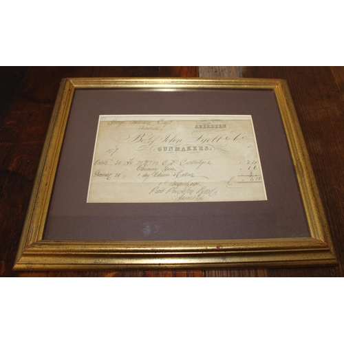 88 - Bro of John Lyell & Co Gunmaker Receipt Framed - Dated 1st August 1871