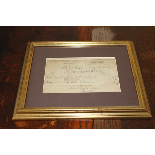 88 - Bro of John Lyell & Co Gunmaker Receipt Framed - Dated 1st August 1871