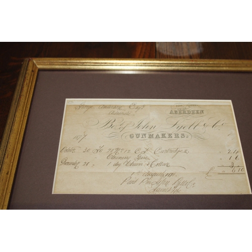 88 - Bro of John Lyell & Co Gunmaker Receipt Framed - Dated 1st August 1871