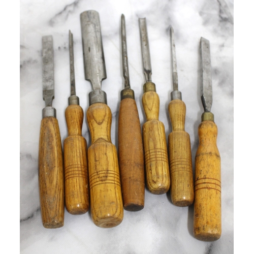 174 - 11 Chisels Wooden Handles Three Are MARPLES