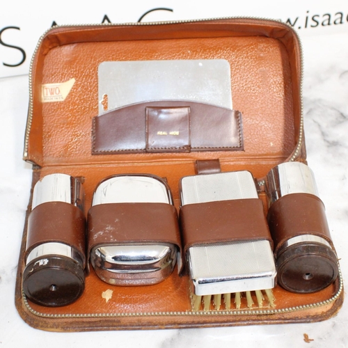 93 - TWO -TIX Made In England Real Hide Men's Vanity Case With Contents